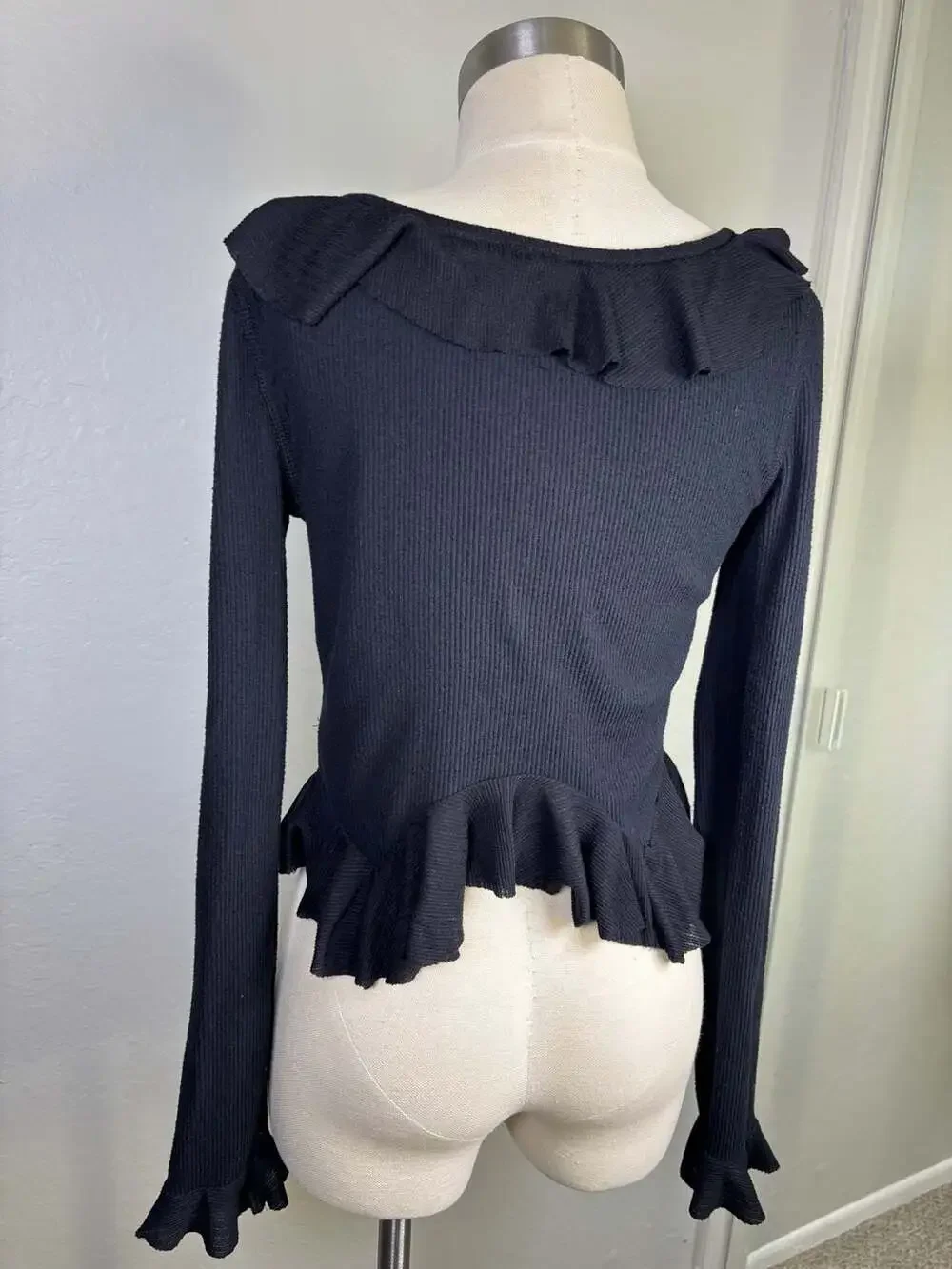 Free People Black Irena Knit Long Sleeve Top